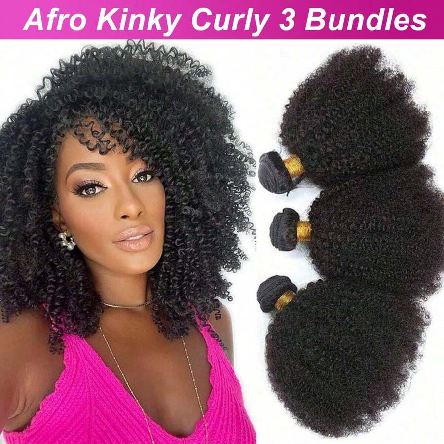 Mongolian Afro Kinky Curly Bundles Human Hair 4B 4C Afro Kinky Human Hair Bundles 3pcs Curly Weave Bundles Unprocessed Virgin Hair Afro Curly Hair Extensions For Women Natural Color - Black - View 1