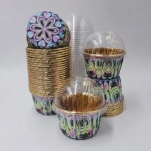 Set , 50/100pcs Disposable Paper Baking Cups, Disposable Cupcake Cups With Lids, Heat Resistant Glossy Cupcake Liners, Muffin Cups