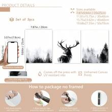 3 件/套“Sylvan Beauty”鹿角林地帆布艺术套装 - 客厅、卧室等的天然墙面装饰、海报、墙壁艺术、房间装饰用品 - 彩色 - 查看 16