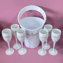 1-12pcs Ice Bucket & Wine Glass Set, Fashionable Reusable 4-Gallon White Plastic Ice Bucket With 5.98oz Champagne Flutes, Suitable For Parties And Home Use, Dishwasher , Also Suitable For Outdoor, Camping, Father's Day Gift - White - View 7