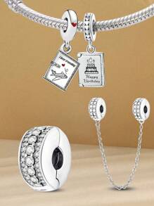 Newsoul 1 件可爱串珠优雅串珠吊坠女士珠宝女士手链手镯和项链配饰 925 纯银精美珠宝制作女孩日常装饰生日礼物 - 銀色 - 查看 1