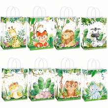 Bolsas de regalo con temática de aventura en la jungla y animales - 16/24/36 unidades, con asas, bolsas de papel para compras, adecuadas para fiestas de cumpleaños, eventos de pequeños negocios, etc.