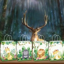 Bolsas de regalo con temática de aventura en la jungla y animales - 16/24/36 unidades, con asas, bolsas de papel para compras, adecuadas para fiestas de cumpleaños, eventos de pequeños negocios, etc.