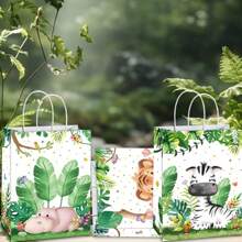 Bolsas de regalo con temática de aventura en la jungla y animales - 16/24/36 unidades, con asas, bolsas de papel para compras, adecuadas para fiestas de cumpleaños, eventos de pequeños negocios, etc.