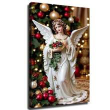 Christmas Angel Canvas Printing, Suitable For Bedroom, Kitchen, Bathroom, Living Room, Office Art Decoration-1 Pc Wooden Framed Canvas Painting Thickness Cm/0.9inch High Quality Wall Art Prints Poster Direct Hanging Wall Picture Decor For Home Gifts, Christmas Gift, Living Room, Bath Room, Bedroom, Kitchen