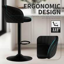 STOOLINK 2er Set Barhocker Höhenverstellbar Barstuhl Milch-samtstoff, Tresenhocker 360° Drehbar, Barhocker mit Lehne und Armlehne für Küche, Esszimmer, Café,Bistro - Schwarz - Übersicht 6