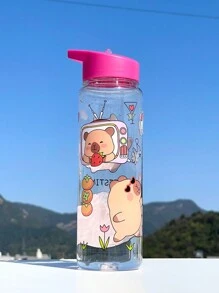 1 pieza Botella de agua portátil de 800ml con estampado de dibujos animados, con pajita y cuerda, adecuada para deportes al aire libre - Multicolor - Ver 12