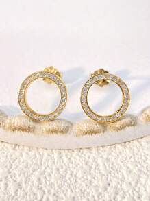 1 Paire De Boucles D'oreilles Rondes À Zircone En Argent Sterling S925 Bijoux Fins Pour Femme