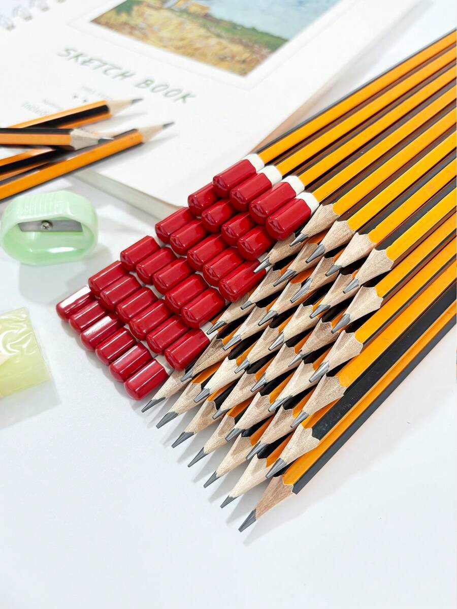 Bộ 5/10 bút chì sọc vàng chất lượng cao, đã được gọt sẵn, làm từ gỗ bạch dương, viết trơn tru và sắc bén, thích hợp sử dụng trong văn phòng và trường học. - màu đen - Xem 1