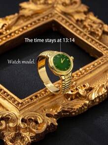 1pc 18K Gold Plated Copper Faux Watch Model Ring, High Quality Elegant Niche Fashion Design Enamel Coated Ring, Time Stopped At 13:14, Mother's Day Gift (Hands Do Not Move)