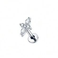 1pc Titanium Stud Earring With 4 CZ Zirconia Flat Back Cartilage Tragus Piercings Body Jewelry For Women - TC052 - View 14