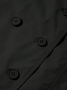 Women's Double-Breasted Windbreaker, Commuting Casual Jacket, Solid Color Design, Fashionable And Versatile For Spring And Autumn - Black - View 9