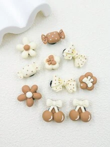 10件套卡通樱桃蝴蝶结树脂花糖果棕色树脂装饰套装，适用于休闲鞋和凉鞋，DIY鞋履配件，装饰礼品创意 - 彩色 - 查看 3