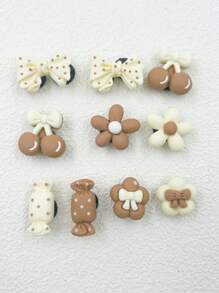 10件套卡通樱桃蝴蝶结树脂花糖果棕色树脂装饰套装，适用于休闲鞋和凉鞋，DIY鞋履配件，装饰礼品创意 - 彩色 - 查看 5