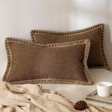 1pc (Pillow Insert Not Included) Linen-Like Rope Trimmed Throw Pillow Cover, Suitable For Living Room, Bedroom, Dining Room, Patio, Wedding Decor, All Season - Coffee - View 5