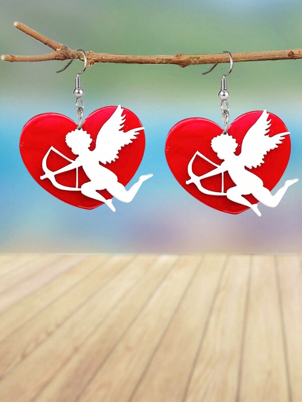 1 Pair Unique Red Love Cupid Acrylic Earrings For Women Valentine's Day Earrings Romantic Wedding Engagement Holiday Earrings Perfect Valentine's Day Gift For Her