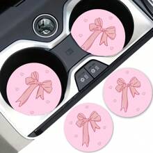 2pcs Bow Print Car Cup Coasters, Stylish & Durable Fast-Drying Non-Slip Car Cup Mat - One Size-2pcs - View 8