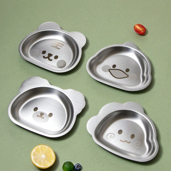 3pcs/Set Stainless Steel Kids Tableware (1 Plate + 1 Spoon + 1 Fork), Cartoon Cute Anti-Drop Plates, Bowls, Utensils For Toddler, Preschool, Home And Commercial Use
