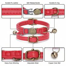 Collare per animali domestici in finta pelle personalizzato con incisioni, campanello e targhetta identificativa - stile vintage, fibbia a sgancio rapido, accessorio collare per gatti durevole, adatto agli amanti dei gatti