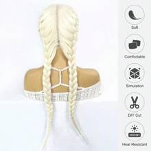 613 Blonde Color Synthetic 13x4 Lace Front Braided Wigs For Women Middle Part 26 Inch Long Double Dutch Box Braids Wig With Baby Hair - 金的 - 查看 3