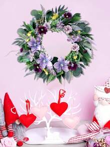 Artificial Clematis Wreath With Leaves, 21.65Inch Spring Wreath For Front Door Wall Window Hallway Garden Wedding Home Decoration, Spring Valentine's Day Easter Decoration - Purple - View 5