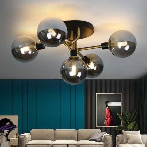ZMH ZMH Kronleuchter Glaskugel Deckenlampe Wohnizimmer - Deckenleuchte Schlafzimmer Vintage Wohnzimmerlampe G9 Retro Schalfzimmerlampe Esszimmer 5 Flammig für Arbeitszimmer Büro Küche (ohne Leuchtmittel)