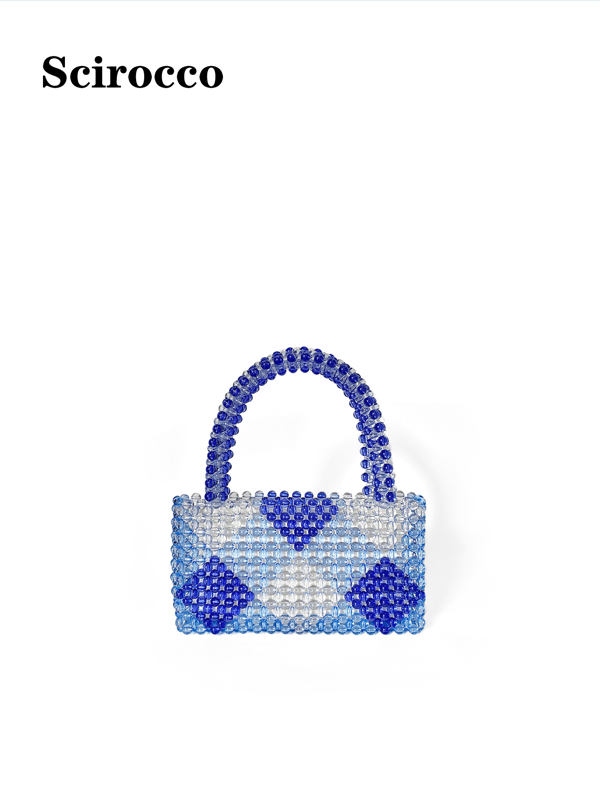 New Unique Rhombus Pattern Cute Beaded Knit Contrast Color Handbag, Fashionable And Versatile Small Tote Bag