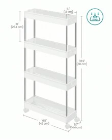 SONGMICS 4-Tier Storage Trolley, Rolling Cart With Wheels, Space-Saving Kitchen Trolley In Office Bathroom, 14.4 X 42 X 86 Cm, Cloud White - 白色 - 查看 7