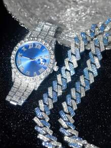 Collar de Miami con circonita cúbica azul, dorada y dorado-azul, joyería unisex de hip hop, diseño de lujo, accesorios para fiestas en la playa, conjunto de regalos de Navidad, Acción de Gracias, Año Nuevo, viene con caja