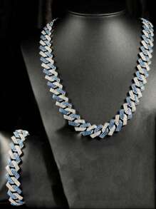 Collar de Miami con circonita cúbica azul, dorada y dorado-azul, joyería unisex de hip hop, diseño de lujo, accesorios para fiestas en la playa, conjunto de regalos de Navidad, Acción de Gracias, Año Nuevo, viene con caja