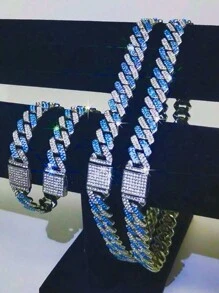 Collar de Miami con circonita cúbica azul, dorada y dorado-azul, joyería unisex de hip hop, diseño de lujo, accesorios para fiestas en la playa, conjunto de regalos de Navidad, Acción de Gracias, Año Nuevo, viene con caja