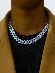 Collar de Miami con circonita cúbica azul, dorada y dorado-azul, joyería unisex de hip hop, diseño de lujo, accesorios para fiestas en la playa, conjunto de regalos de Navidad, Acción de Gracias, Año Nuevo, viene con caja