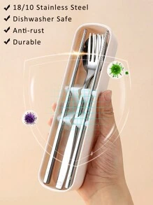 Portable Cutlery Set With Case & Bag, Cartoon Panda Travel Utensils, Portable Silverware Set For Work, 18/10 Stainless Steel Reusable Travel Cutlery Set, Fork And Spoon Chopsticks Set For Camping, School, Picnic, Gadgets, For Lunch Box,School Supplies