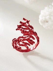 1pc Fashionable Asymmetrical Red Coral Ring - Red - View 4