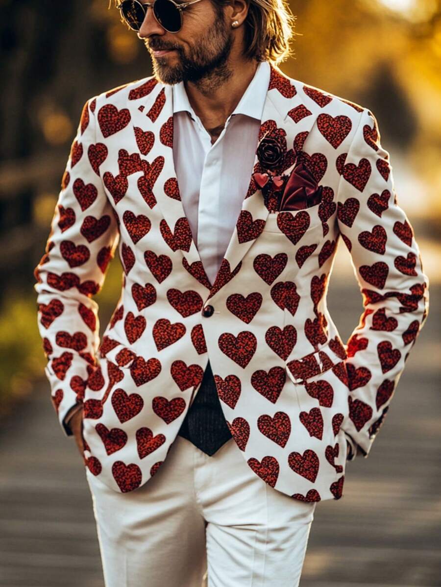 Herz-förmiges Revers Einreiher Anzug, geeignet für Dates, Partys, festliche Anlässe am Valentinstag