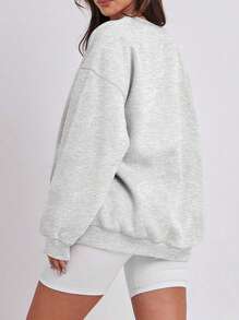 Damen lässiges Sweatshirt mit Rundhalsausschnitt, locker geschnitten, weich, Langarm Pullover
