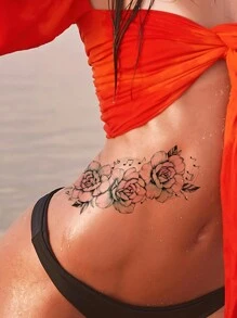 1pc Floral Temporary Tattoo, Waterproof Fake Tattoo, Durable Female Adult Chest Arm Leg Body Art Decoration
