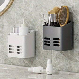 1pc Wall-Mounted Bathroom Storage Rack, Toothbrush Toothpaste Comb Storage Tube, Bathroom Storage Drying Rack, Makeup Brush Stand, Bathroom
