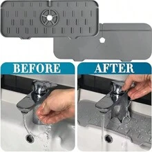 1 miếng chắn nước bắn vào bồn rửa nhà bếp - Khay hứng nước bằng tay cầm vòi nước bằng silicon, hộp đựng xà phòng và miếng bọt biển để trên mặt bếp và phòng tắm, phụ kiện bồn rửa - Xám - Xem 11