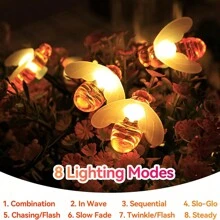 Luces solares LED con diseño de abeja, luces solares para exteriores - 8 modos de luces de abeja adorables, luces exteriores resistentes al agua IP65 con diseño de abejas de miel para decoración de jardín, Navidad, bodas, hogar, jardín, patio, fiesta, árbol de Navidad - Luces de hadas con efecto de luz cálida y estrellada