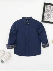 1 Stück Klassisches Collegestyle Hemd für kleine Jungen, lässiges, formelles, hellblaues Langarmhemd aus dünnem Stoff für Kleinkind Jungen, geeignet für den täglichen Gebrauch, Schule, Outdoor/Party, Feiertage, Zeremonien, Präsentationen