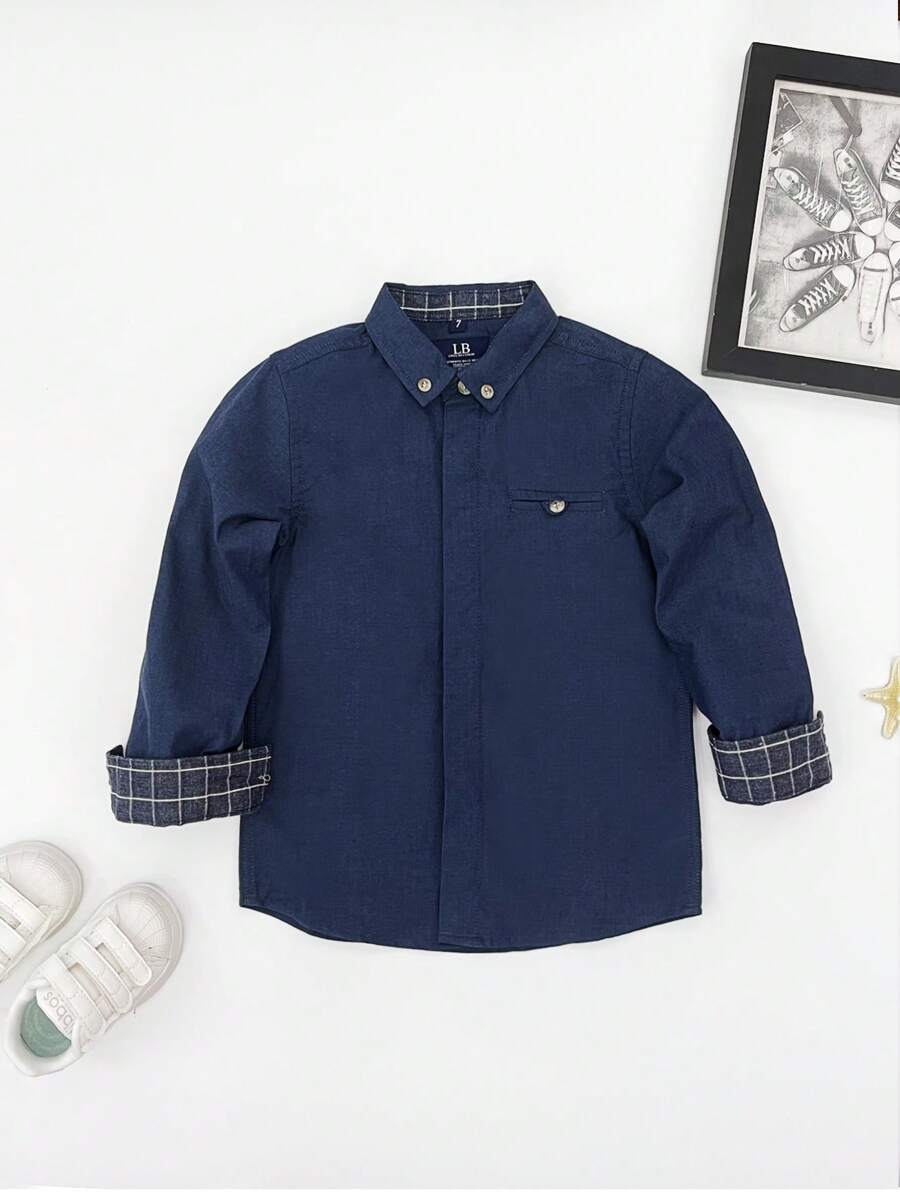 1 Stück Klassisches Collegestyle Hemd für kleine Jungen, lässiges, formelles, hellblaues Langarmhemd aus dünnem Stoff für Kleinkind Jungen, geeignet für den täglichen Gebrauch, Schule, Outdoor/Party, Feiertage, Zeremonien, Präsentationen