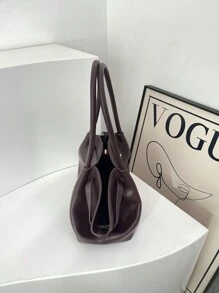 Dedoo 1pc FEISTURE Faux Suede Tote Bag, Large Capacity Solid Color Mature Elegant Women Handbag, Vintage Style Work Bag Suitable For Girls, Ladies, College Students, Office Workers - 咖啡棕 - 查看 8