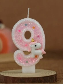 1 pieza Vela de unicornio rosa brillante con número numérico creativo [0-9] para tarta de cumpleaños, decoración de fiesta