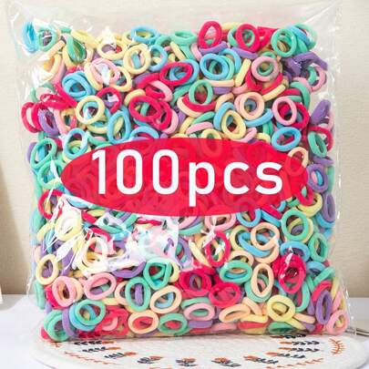100pcs Infant Baby Girls Hair Ties, Elastic Colorful Hair Bands Hair Accessories For Kids Girls Scho