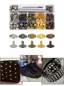 180 Sets 12mm Pointed Mushroom Metal Spike Rivets Hand Press Rivets For Leather Craft Garment Shoes Decorative Double Cap Stud Rivets For Bag Making - Multicolor - View 2
