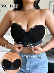 Plus Size Strapless Voorkant Knoopsluiting, Beugel Zachte Comfortabele Tube BH Lingerie