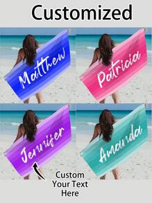 1pc Customized Ombre Color Multi-Color Graphic Microfiber Beach Towel, Fashionable Pool/Beach/Travel Blanket For Vacation, Leisure, Multi-Functional, Anti-Mold, Ornamental, Reusable, Exquisite, Stylish, High-Quality, Adorable, Modern, Colorful, Soft, Comfortable, Custom, Unique, Personalized, Ideal Gifts For Him, Ideal Gifts For Her, Her, Boyfriend, Girlfriend, Dad, Mom, Family, Friends, Son, Daughter, Kids, Kitchen, Dining Room, Bedroom, Office, Living Room, Home, Garden, Tea Room Summer Holiday Bathroom Decor Beach Essentials,Vacay Vibes - Multicolor - View 1