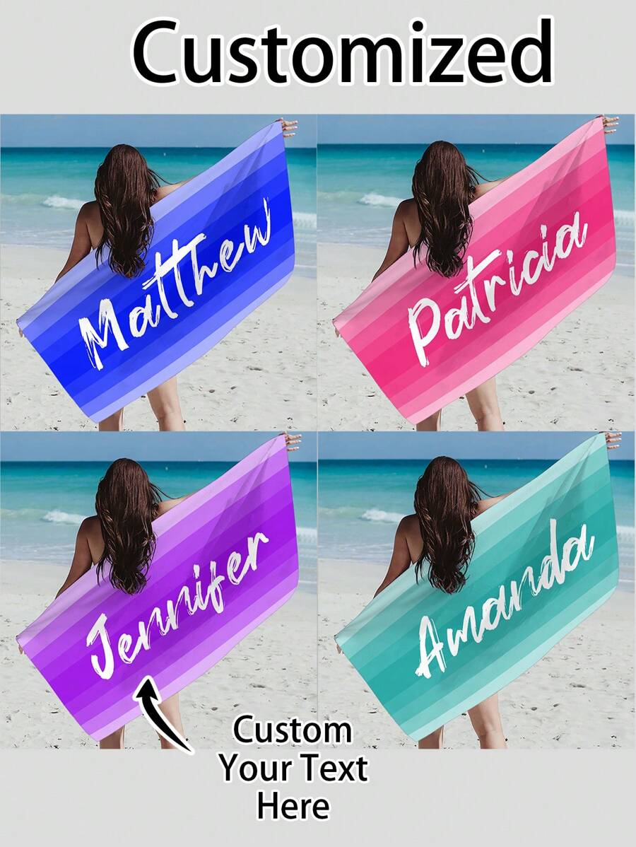 1pc Customized Ombre Color Multi-Color Graphic Microfiber Beach Towel, Fashionable Pool/Beach/Travel Blanket For Vacation, Leisure, Multi-Functional, Anti-Mold, Ornamental, Reusable, Exquisite, Stylish, High-Quality, Adorable, Modern, Colorful, Soft, Comfortable, Custom, Unique, Personalized, Ideal Gifts For Him, Ideal Gifts For Her, Her, Boyfriend, Girlfriend, Dad, Mom, Family, Friends, Son, Daughter, Kids, Kitchen, Dining Room, Bedroom, Office, Living Room, Home, Garden, Tea Room Summer Holiday Bathroom Decor Beach Essentials,Vacay Vibes - Multicolor - View 1