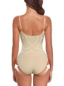 Aaseow 女士塑身连体衣，无缝束腰露背丁字裤或G字裤夏季款 - 杏色 - 查看 5